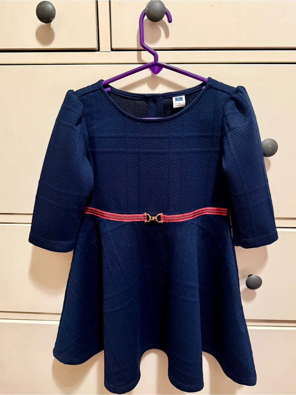 Janie and Jack Navy Dress with Red Belt Detail
